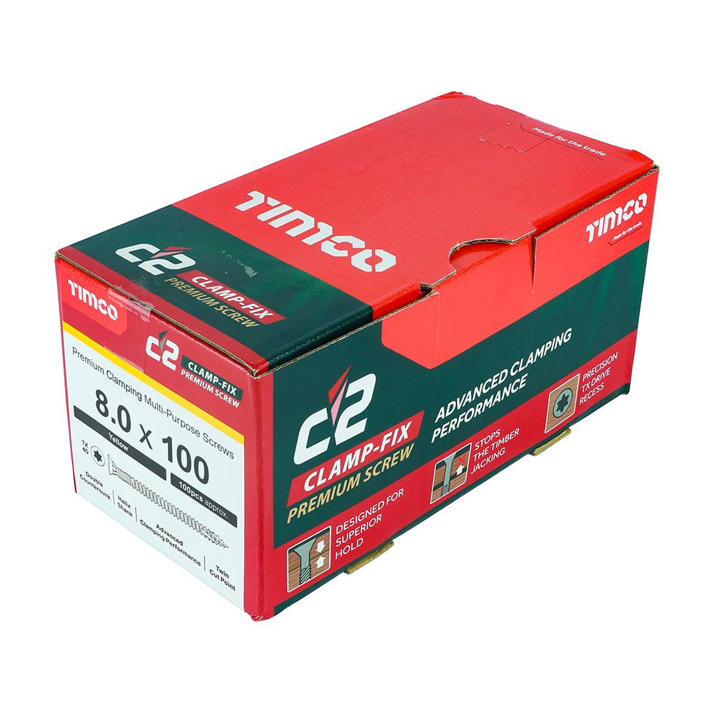 TIMCO C2 Clamp-Fix TX40 CSK ZYP 8.0 x 100 Gold Pack 100