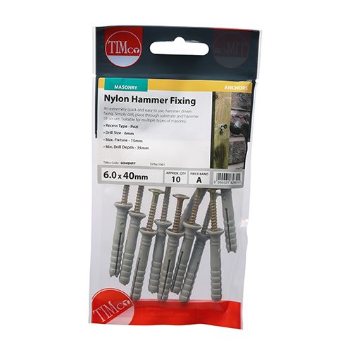TIMCO Nylon Hammer Fixing - ZYP 6.0 x 40 Pack 10
