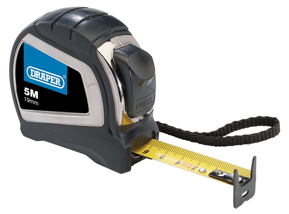 09556 Draper Auto-lock Metric Measuring Tape, Class II, 5m x 19mm DMTPRN/C Tape Measure Tape Measures Professional Trade DIY Workshop Garage Use
