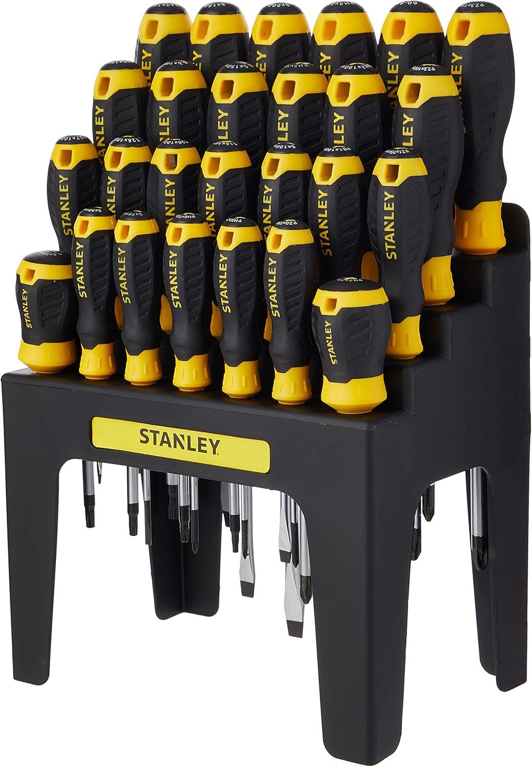 Stanley STHT0-62142 26 Piece Screwdriver Set with Storage Rack Featuring Slotted Phillips Pozidriv and Torx Screwdrivers for Professional and DIY Use