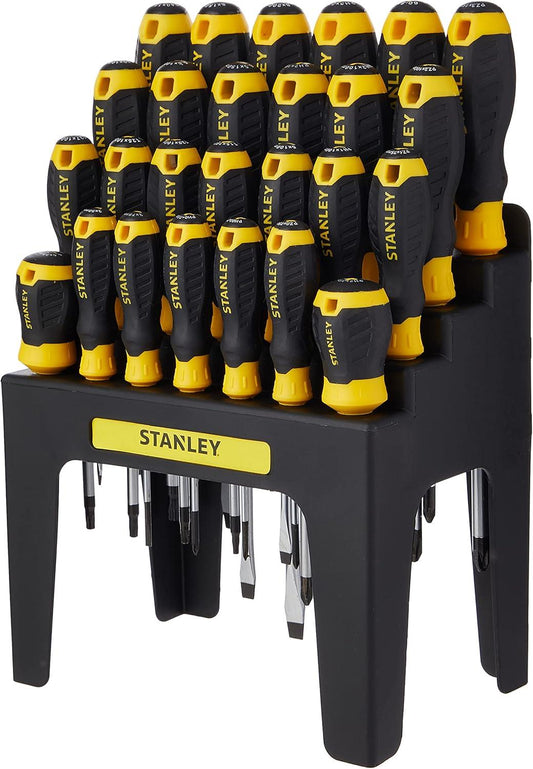 Stanley STHT0-62142 26 Piece Screwdriver Set with Storage Rack Featuring Slotted Phillips Pozidriv and Torx Screwdrivers for Professional and DIY Use