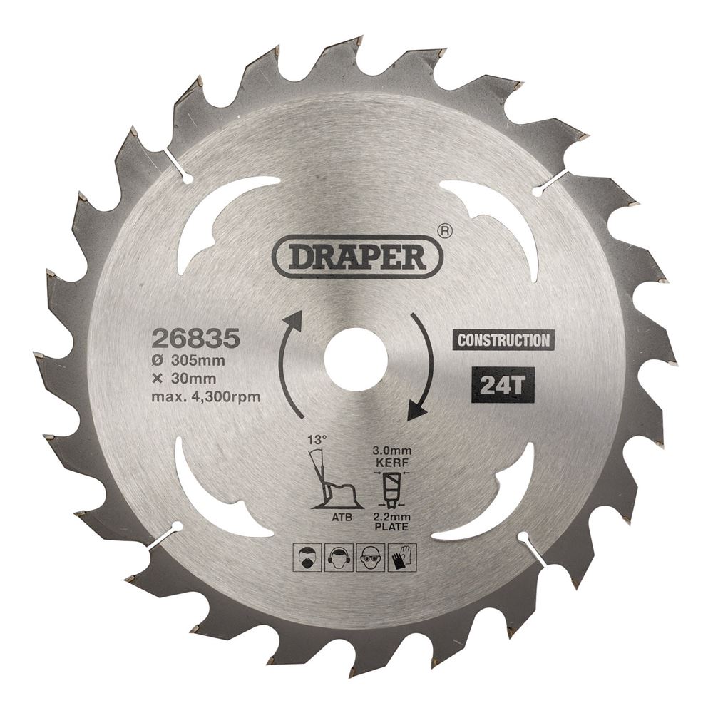 Draper TCT SAW BLADE 305MM 24T CONS 26835 TCT Construction Circular Saw Blade, 305 x 30mm