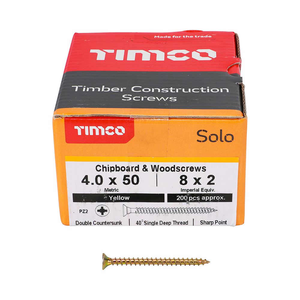 TIMCO Solo Woodscrew PZ2 CSK ZYP 4.0 x 50 Gold Pack 200