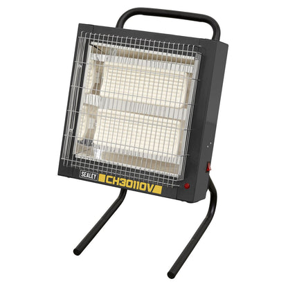 Sealey CH30110V Ceramic Heater 1.2/2.4kW 110V | 1200/2400W, 110V - 32A, Thermostat, Timer, Adjustable | Powder coated metal construction with two