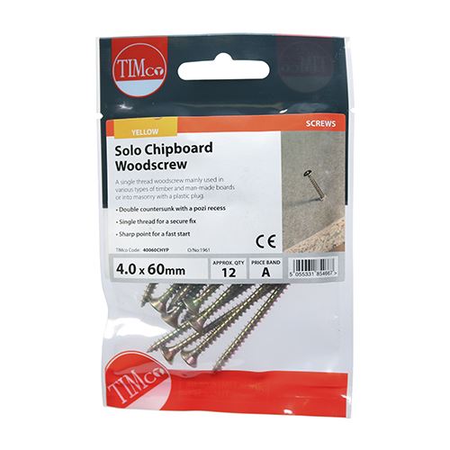 TIMCO Solo Woodscrew PZ2 CSK - ZYP 4.0 x 60 Gold Pack 12