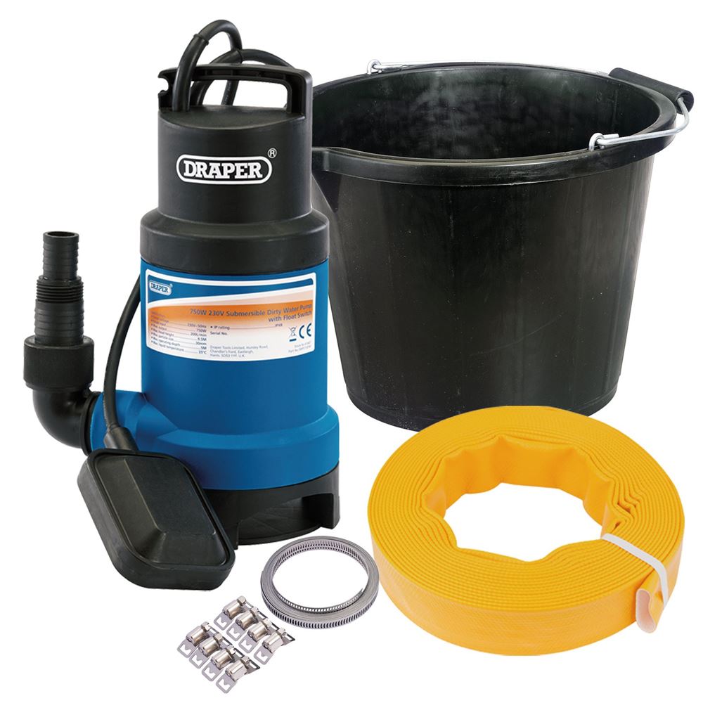 92775 Draper Emergency Flood Kit 1 FLOOD1 Pump Submersible Water Pumps Professional Trade DIY Workshop Garage Use