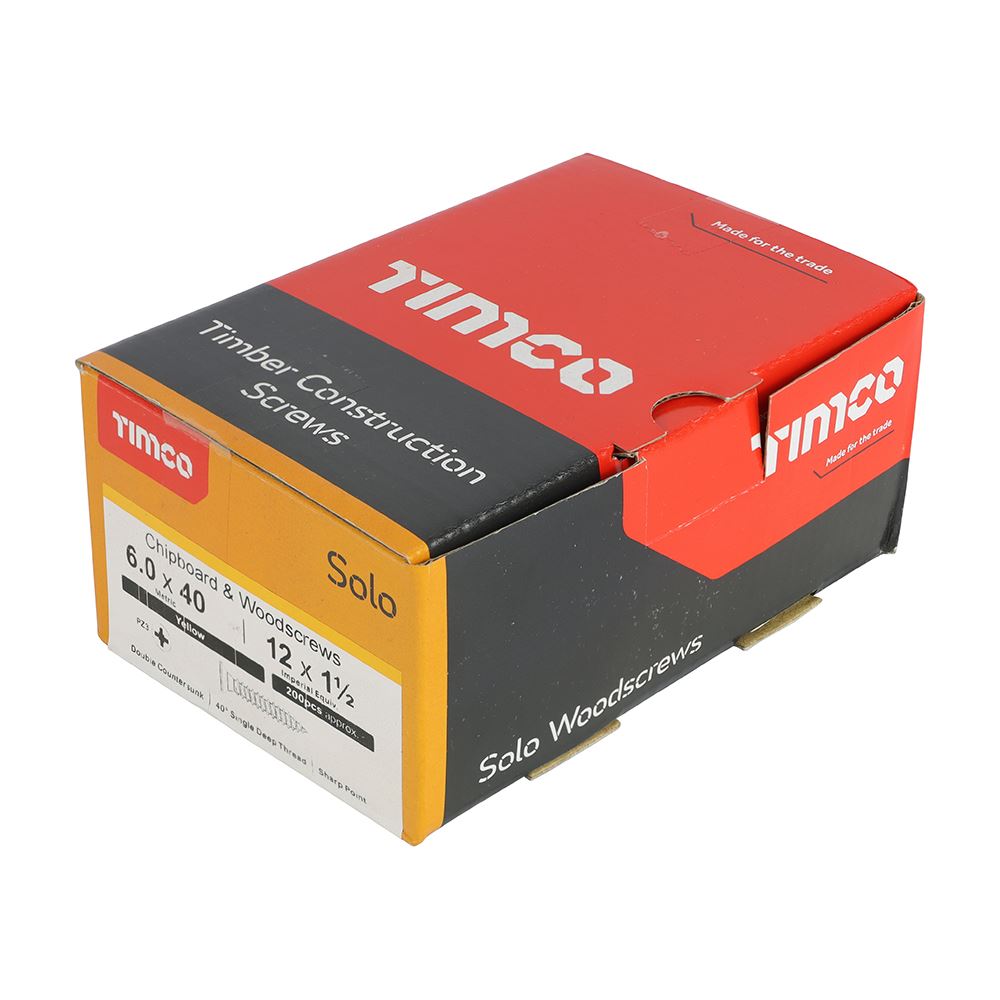 TIMCO Solo Woodscrew PZ3 CSK ZYP 6.0 x 40 Gold Pack 200