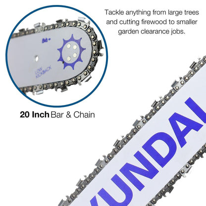 Hyundai HYC6200X Petrol Chainsaw 62cc Easy Start 2-Stroke Garden Saw Tree Log Cutting Garden Saw