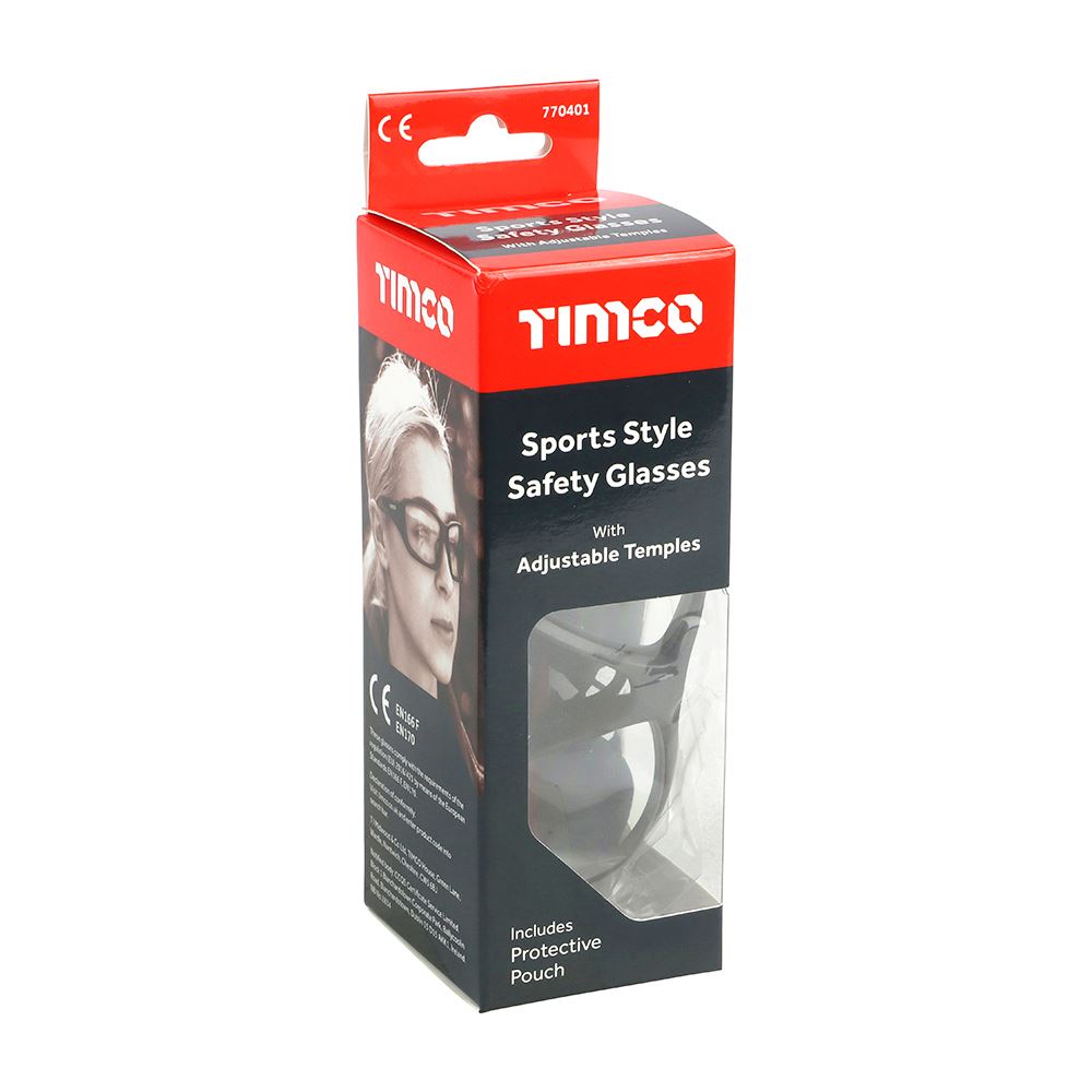 TIMCO Sport Safety Glasses Adj Temp One Size Clear Pack 1