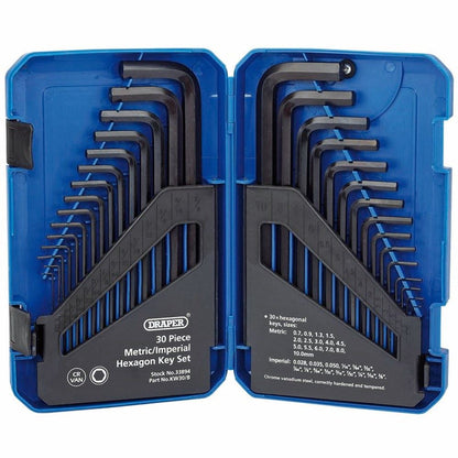 Draper HEX KEY SET & CASE 30 PC 33894 Metric/Imperial Combined Long Pattern Hexagon Key Set (30 Piece)