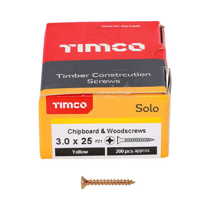 TIMCO Solo Woodscrew PZ1 CSK ZYP 3.0 x 25 Gold Pack 200