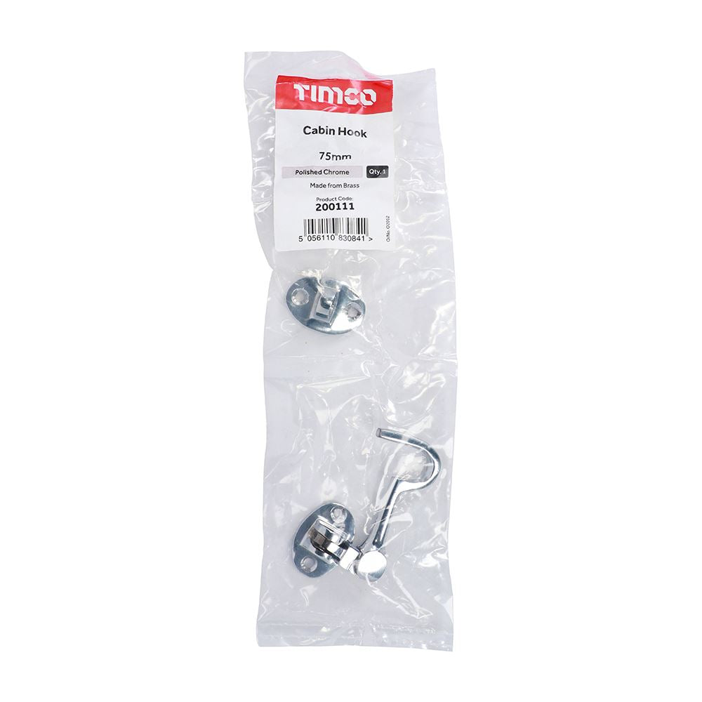 TIMCO Cabin Hook Pol. Chrome 75mm Pack 1