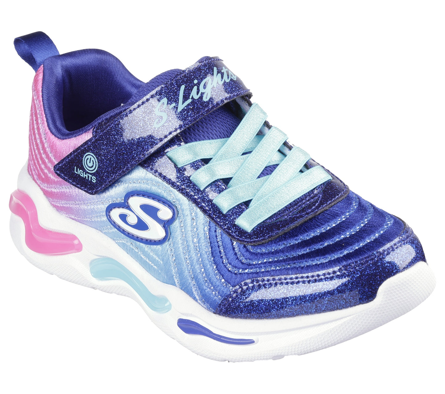 Skechers Wavy Beams Light Up Kids Shoe | Navy/Mint | All Sizes
