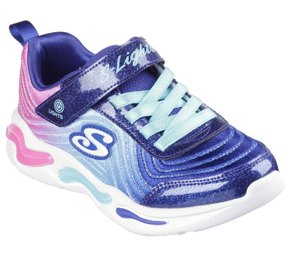 Skechers Wavy Beams Light Up Kids Shoe | Navy/Mint | sz J10