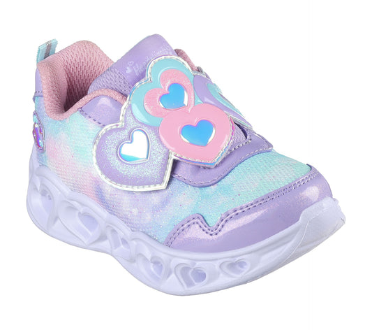 Skechers Heart Lights Girls Shoe | Lilac/Pink/Blue | All Sizes