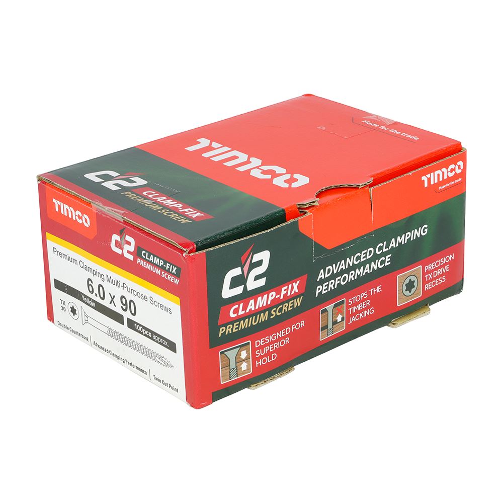 TIMCO C2 Clamp-Fix TX30 CSK ZYP 6.0 x 90 Gold Pack 100