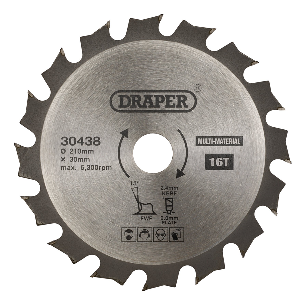 Draper TCT SAW BLADE 210MM 16T MULTI 30438 TCT Multi-Purpose Circular Saw Blade, 210 x 30mm