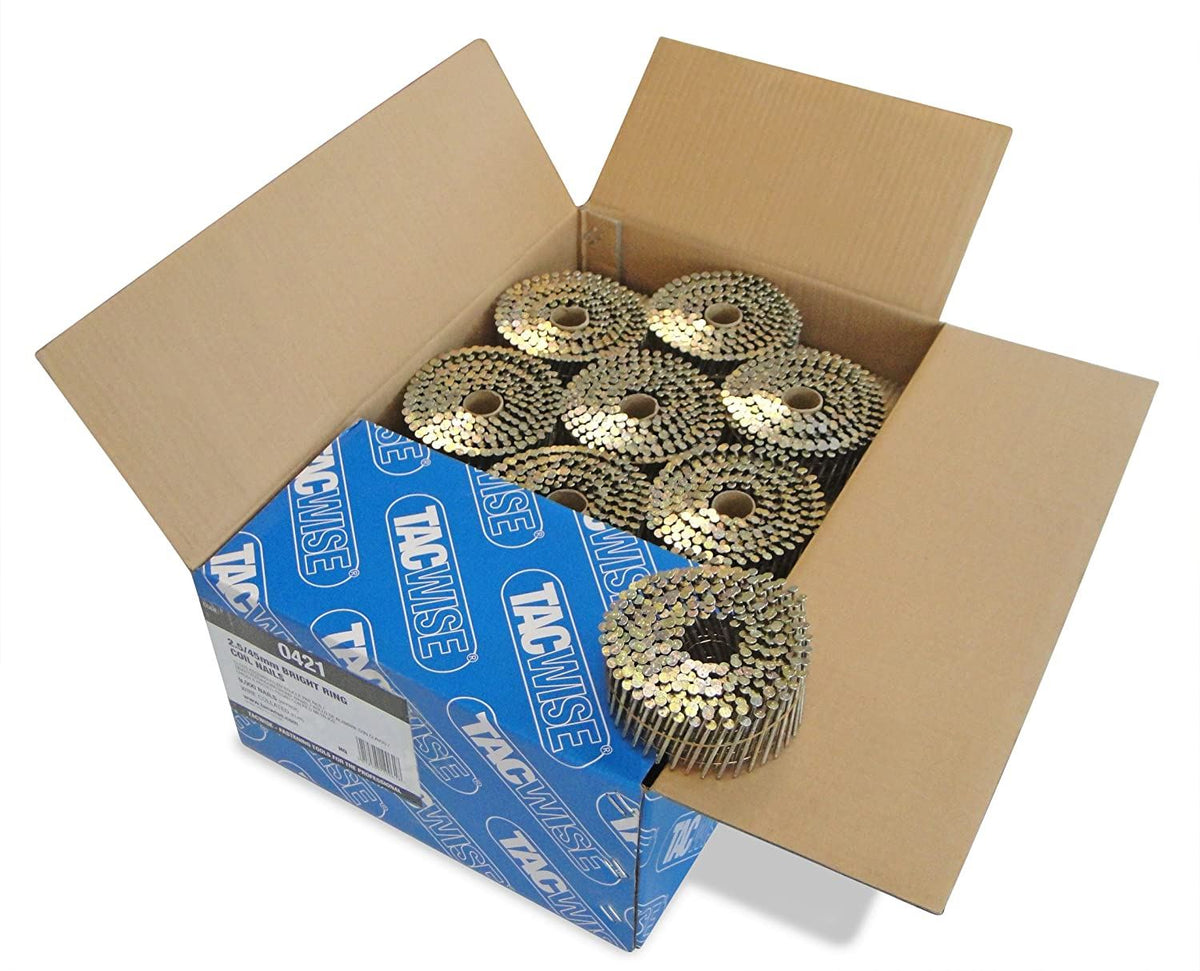 Tacwise 0421 Type 2.5 45 mm Coil Nails Bright Flat Top 16° Pack of 9000 for Nail Staple Guns Trade Fixing