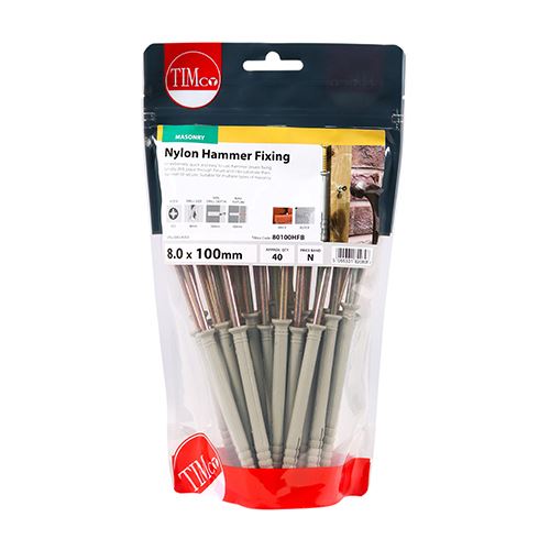 TIMCO Nylon Hammer Fixing - Zinc 8.0 x 100 Pack 40