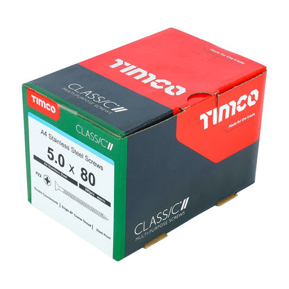 TIMCO Classic Screw PZ2 CSK A4 SS 5.0 x 80 Pack 200