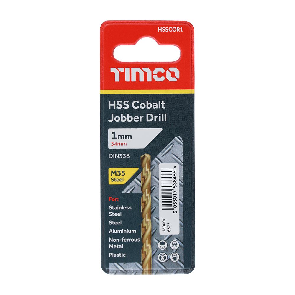 TIMCO HSS-CO Jobber Drill Bit Cobalt 1.0mm Pack 1