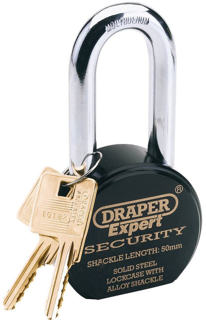 Draper H/DUTY SOLID STEEL PADLOCK 64207 Heavy Duty Solid Steel Padlocks with Extra Long Shackle