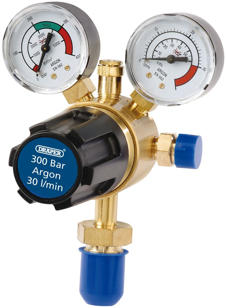 35017 Draper Argon Regulator, 300 Bar W703 Welding Accessories Professional Trade DIY Workshop Garage Use