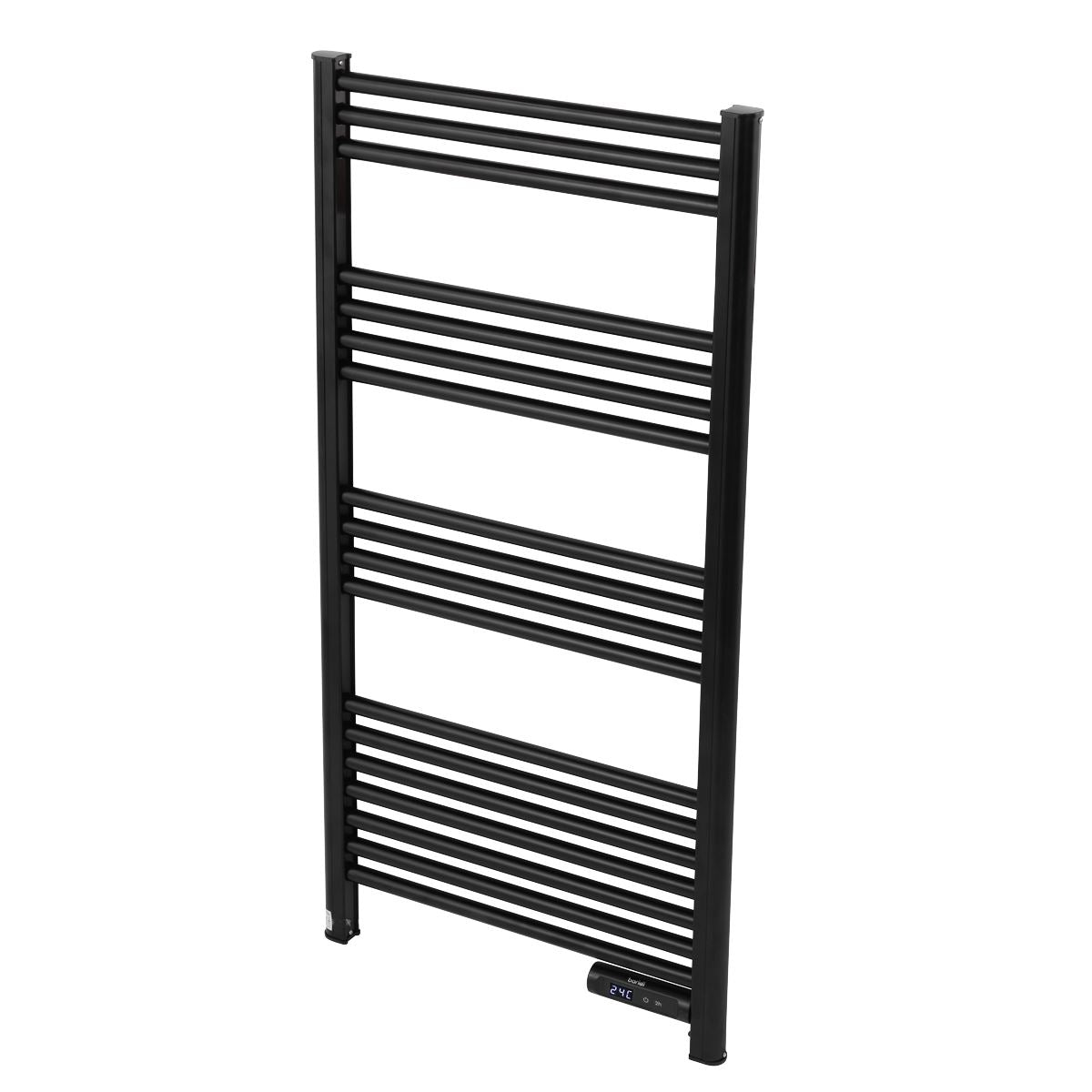 Baridi DH371 Electric Heated Towel Rail 1085 x 535mm with LED Display - Black | 425W, 230V - 50HZ, Overheat Protection | LED temperature display.