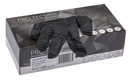 Draper BX 100 BLACK NIT.GLOVES L 31035 Nitrile Gloves, Large, Black (Pack of 100)