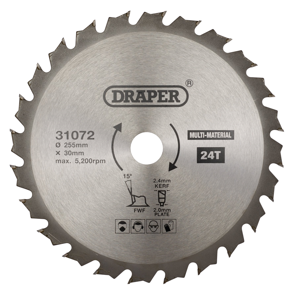 Draper TCT SAW BLADE 255MM 24T MULTI 31072 TCT Multi-Purpose Circular Saw Blade, 255 x 30mm