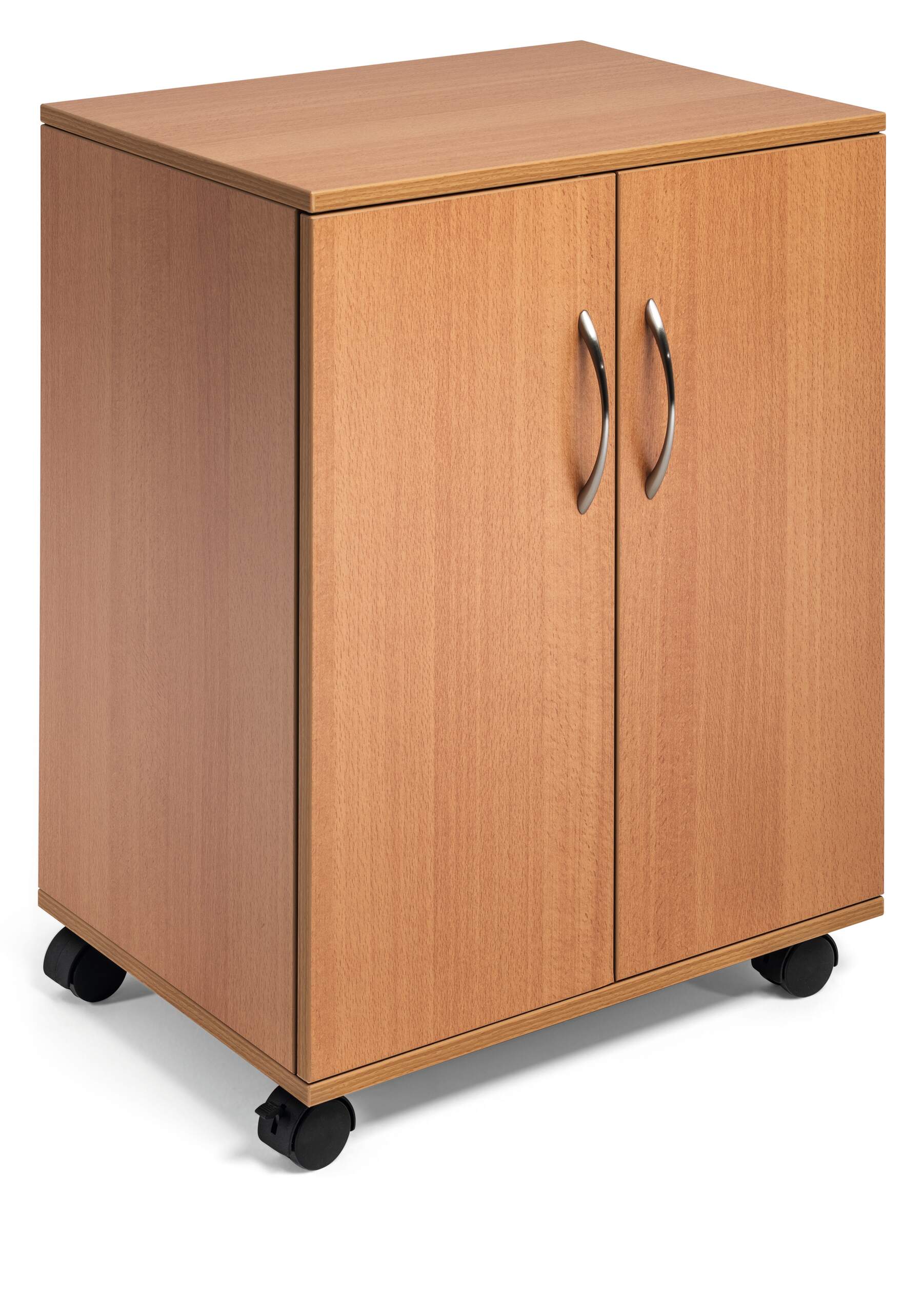 Durable 2 Door Office Filing Storage Trolley on Wheels | 75cm Beech