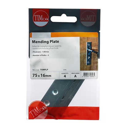 TIMCO Mending Plate - BZP 75 x 16 Silver Pack 4