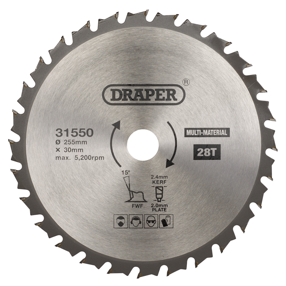 Draper TCT SAW BLADE 255MM 28T MULTI 31550 TCT Multi-Purpose Circular Saw Blade, 255 x 30mm