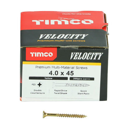 TIMCO Velocity Screw PZ2 CSK ZYP 4.0 x 45 Gold Pack 200