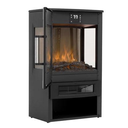 Baridi DH123 Panoramic Electric Stove Heater with LED Flame Effect & Log Storage 1800W - Black | 230V ~ 50Hz, Thermostat, Timer, Remote Control
