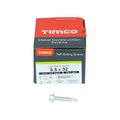TIMCO Hex Screw S/DRILL No3 EXT 5.5 x 32 Silver Pack 100
