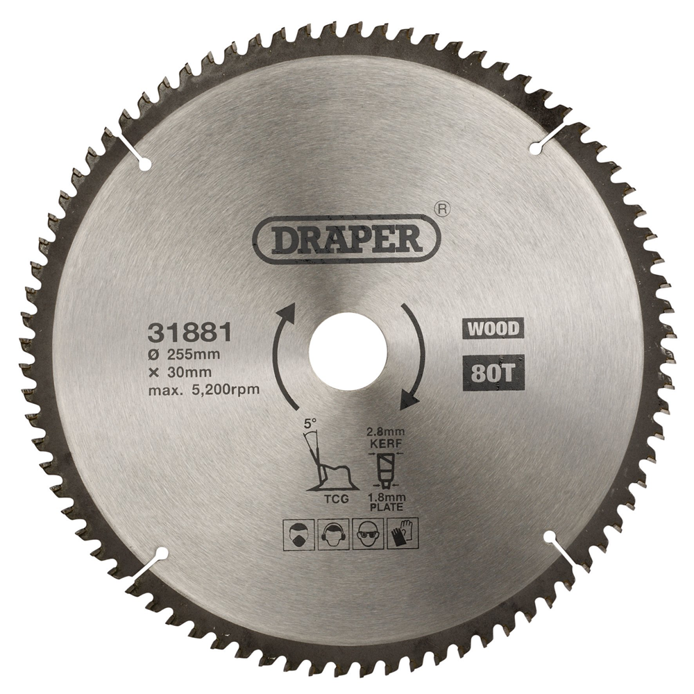 Draper TCT SAW BLADE 255MM 80T TCG 31881 TCT Multi-Purpose Circular Saw Blade, 255 x 30mm