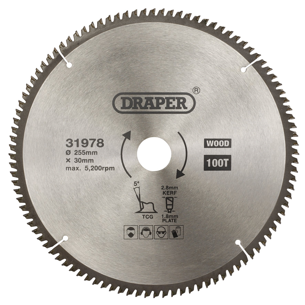 Draper TCT SAW BLADE 255MM 100T TCG 31978 TCT Multi-Purpose Circular Saw Blade, 255 x 30mm