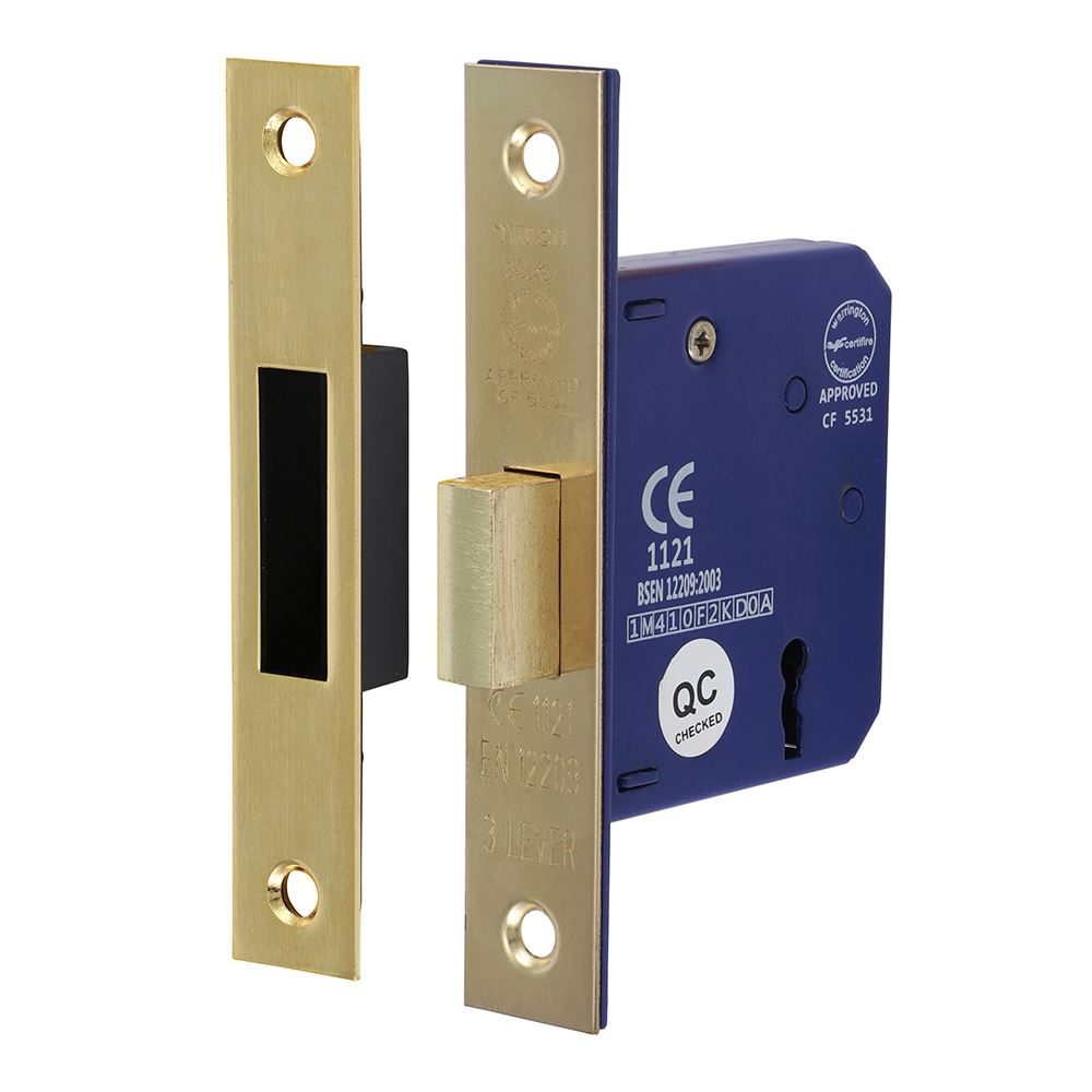 TIMCO 3 Lever Deadlock E. Brass 65mm Pack 1