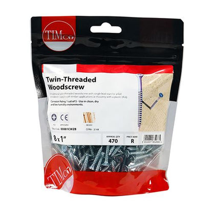 TIMCO Twin Woodscrew PZ2 CSK - BZP 8 x 1 Silver Pack 470