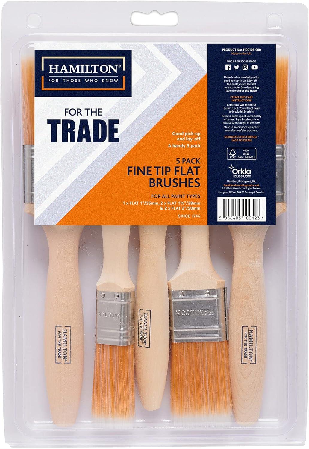 For The Trade Fine Tip Flat Brushes - 5 Pack | Decorating Tools, Paint Brushes, Rollers & Accessories