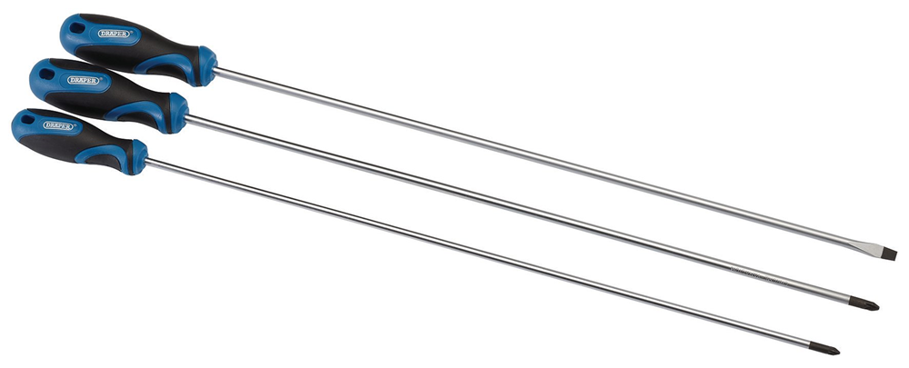 Draper 3PC S/GRIP XL SCREWDRIVER SET 32603 Extra Long Reach Soft Grip Screwdriver Set, 450mm (3 Piece)