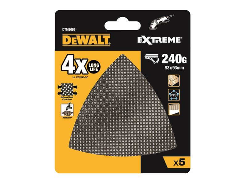 DeWalt Power Tools EXTREME Mesh Detail Sander Sheet 93 x 93mm 240G (Pack 5)