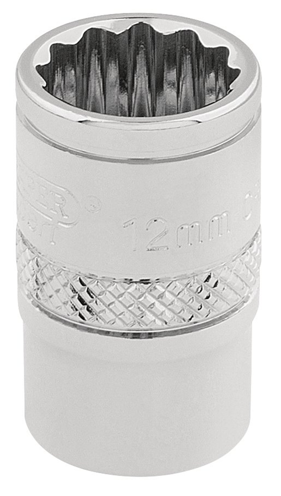 Draper 12MM 12POINT SOCKET 3/8DR-PCKD 32772 3/8" Sq. Dr. Metric Sockets (Polished Chrome)