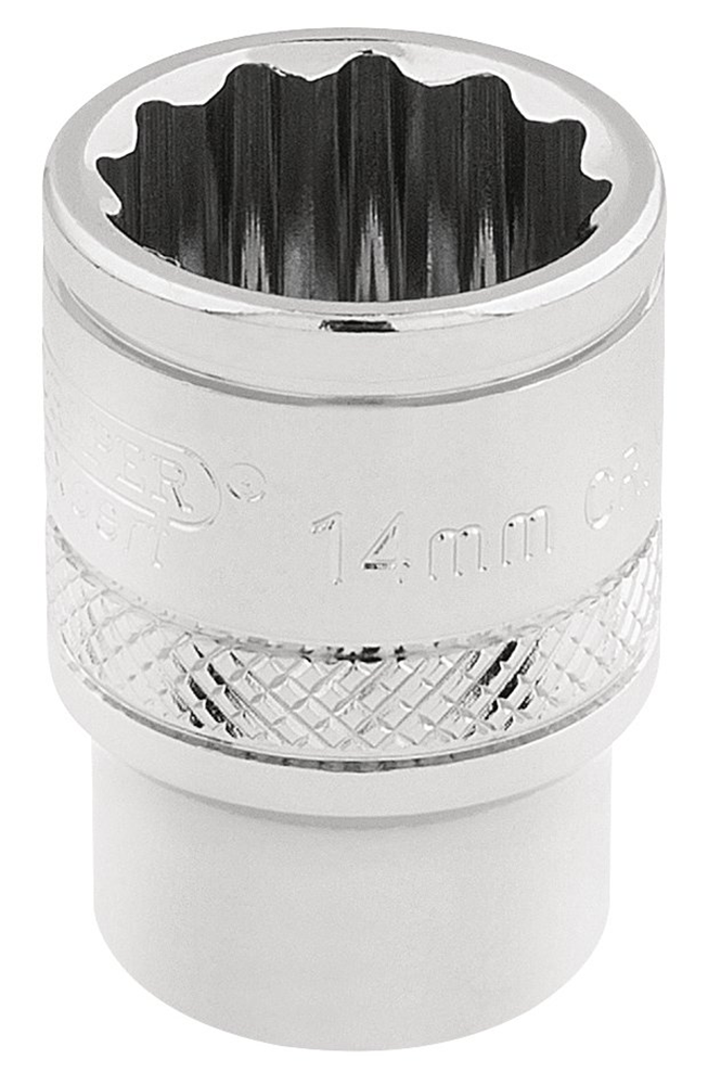 Draper 14MM 12POINT SOCKET 3/8DR-PCKD 32777 3/8" Sq. Dr. Metric Sockets (Polished Chrome)