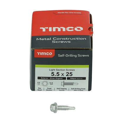 TIMCO Hex Screw S/DRILL No3 EXT 5.5 x 25 Silver Pack 100
