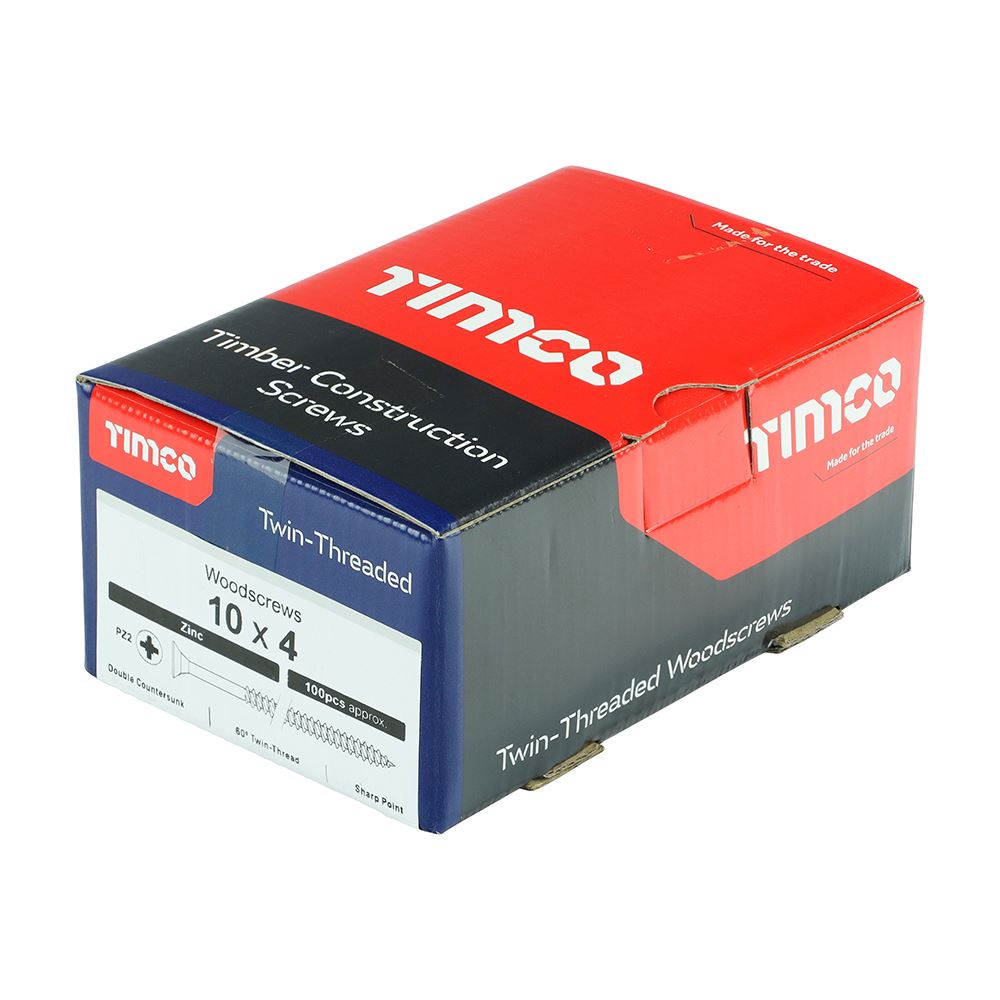 TIMCO Twin Woodscrew PZ2 CSK Zinc 10 x 4 Silver Pack 100