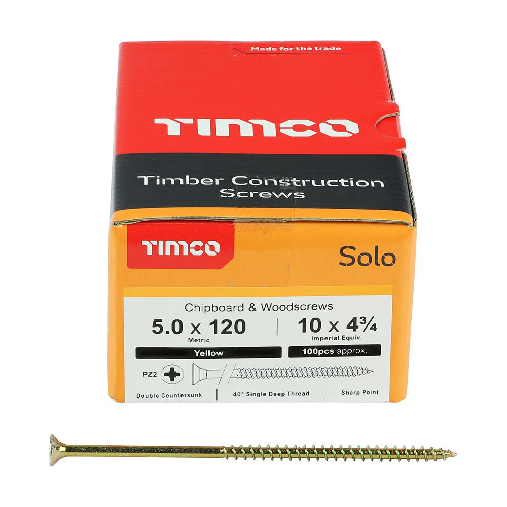 TIMCO Solo Woodscrew PZ2 CSK ZYP 5.0 x 120 Gold Pack 100