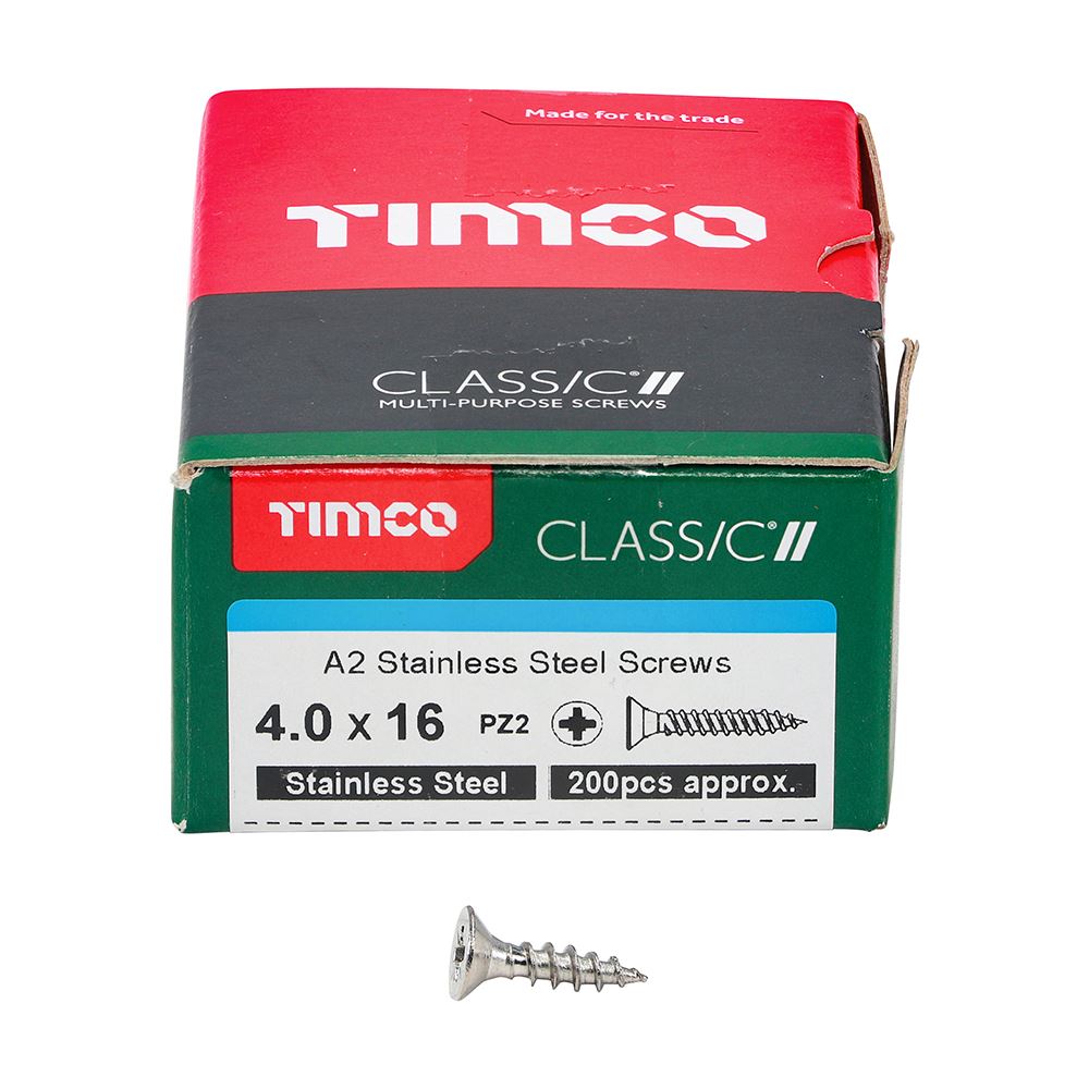 TIMCO Classic Screw PZ2 CSK A2 SS 4.0 x 16 Pack 200