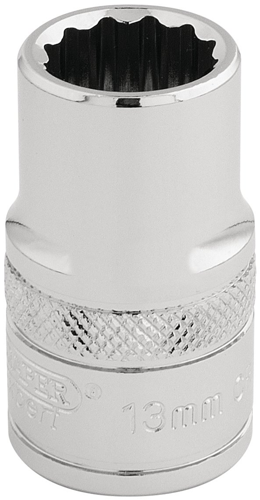 Draper 13MM 12PT SOCKET 1/2DR PCKD 33105 1/2" Sq. Dr. Metric Sockets (Polished Chrome)